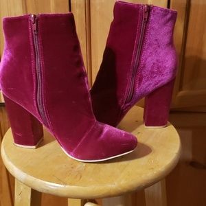 Hot fuchsia velvet booties -Justfab